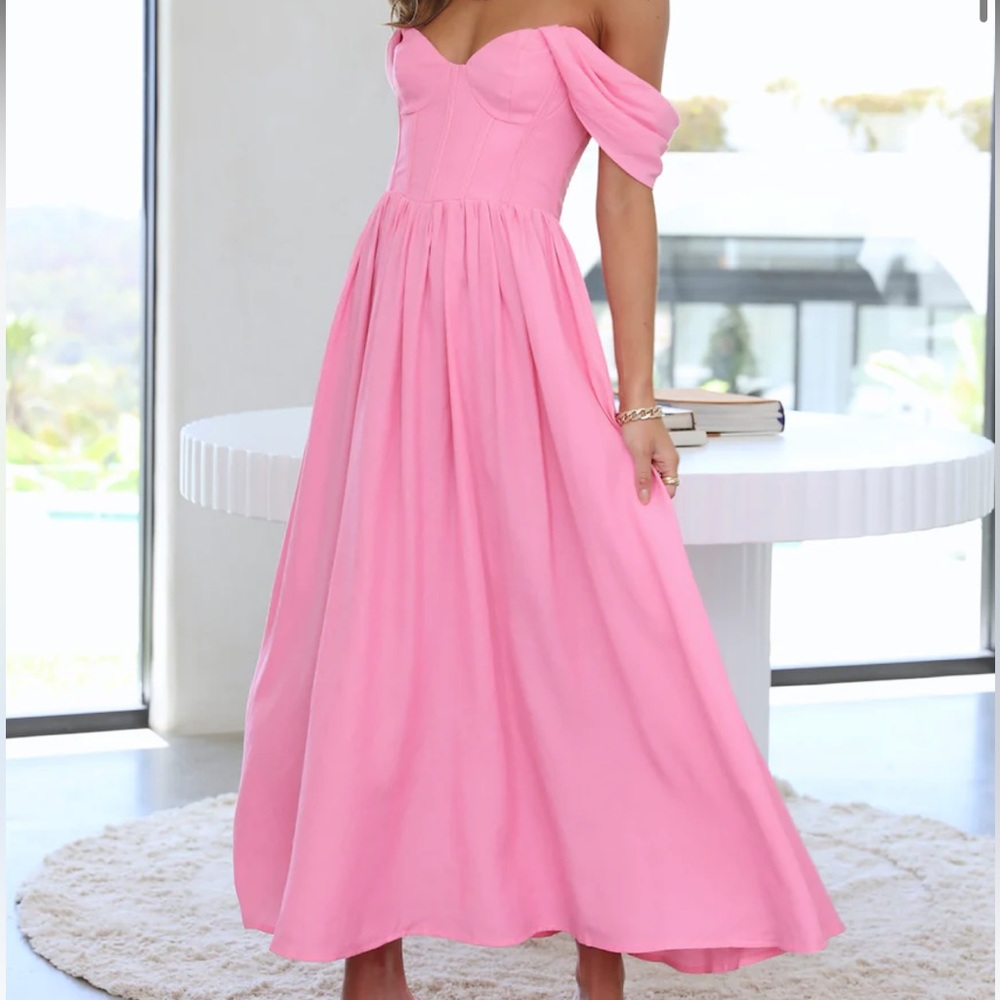 Hello Molly Pink Off-Shoulder Midi Dress
